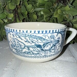 Currier & Ives Royal Vintage Blue Coffee Tea Cup Horse and Carriage Made in USA
